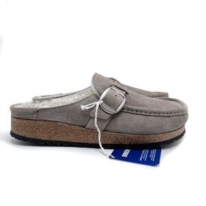 Birkenstock Buckley Shearling Suede Clogs Stone Grey Size 10 Narrow Fit